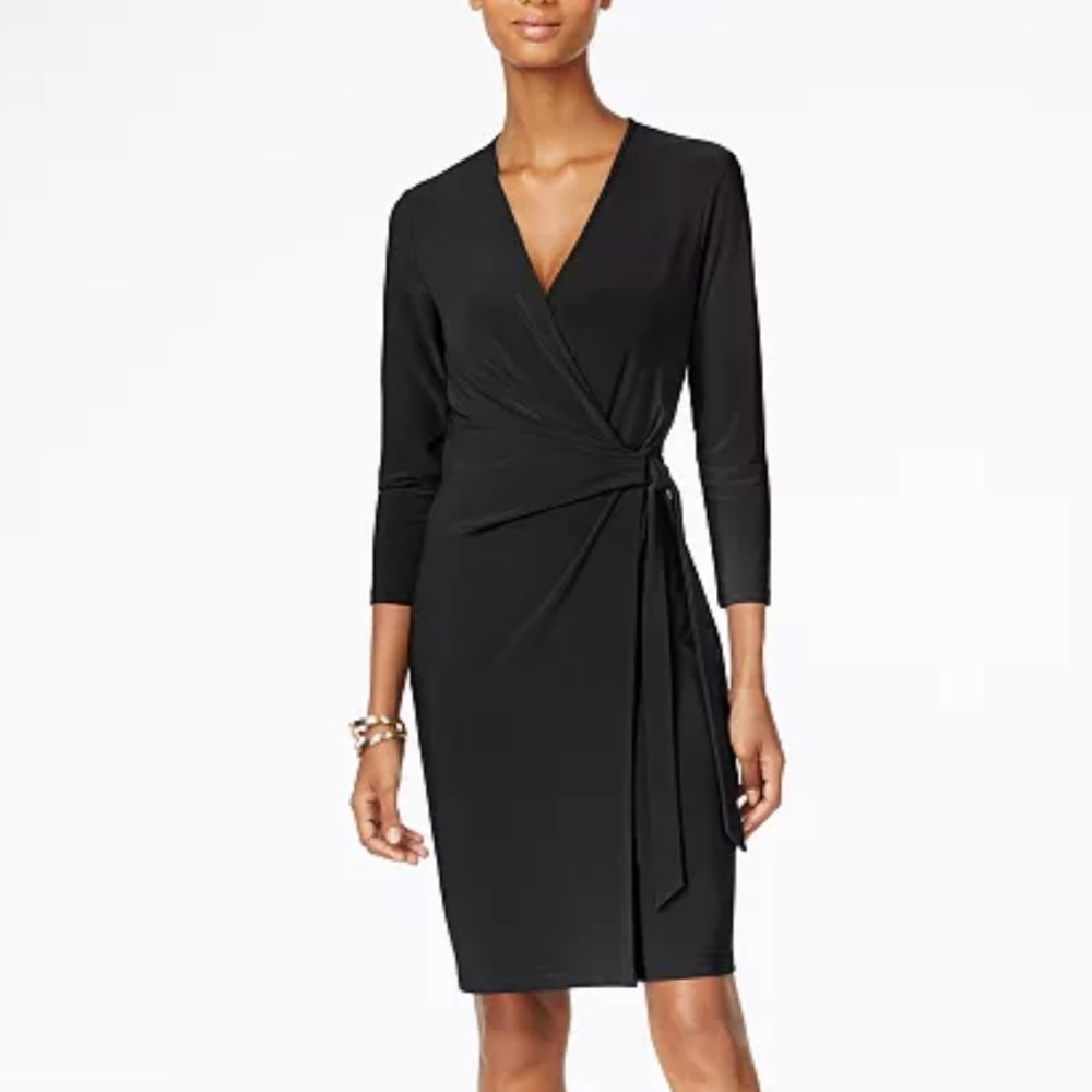 Anne Klein Black Sheath Dress with V-Neck and 3/4 Sleeves for Cocktail